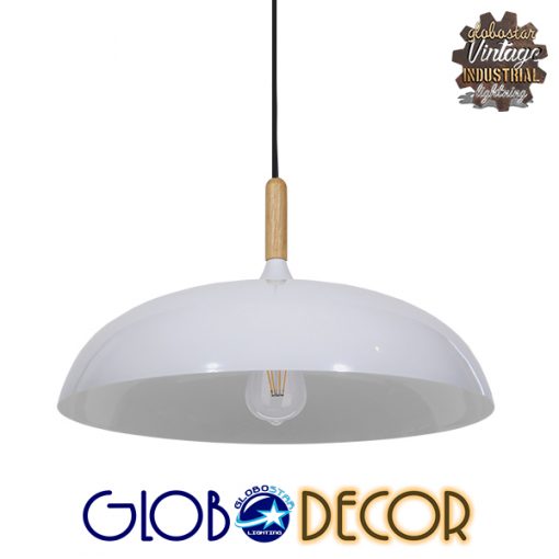 GloboStar® VALLETE WHITE 01256 Μοντέρνο Κρεμαστό Φωτιστικό Οροφής Μονόφωτο Λευκό Μεταλλικό Καμπάνα Φ45 x Y27cm