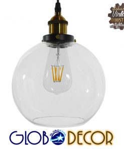 GloboStar® COLLINS 01170 Vintage Κρεμαστό Φωτιστικό Οροφής Μονόφωτο Γυάλινο Καμπάνα Φ18 x Y25cm