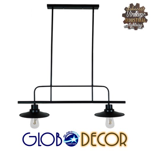 GloboStar® REGAL 01007 Vintage Industrial Φωτιστικό Οροφής Δίφωτο Μαύρο Μεταλλικό Ράγα Μ67 x Π26 x Υ85cm