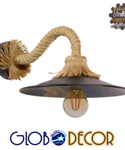 GloboStar® BRASSO 01132 Vintage Φωτιστικό Τοίχου Απλίκα Μονόφωτο Καφέ Σκουριά Μεταλλικό Καμπάνα με Μπεζ Σχοινί Φ27 x Μ44 x Π27 x Υ27cm