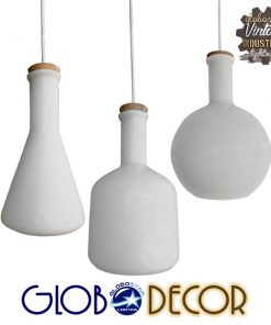 GloboStar® BOTTLES 01061 SET 3 Μοντέρνα Κρεμαστά Φωτιστικά Οροφής Μονόφωτα Γυάλινα Λευκά