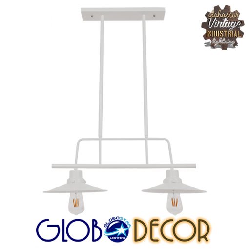 GloboStar® REGAL 01008 Vintage Industrial Φωτιστικό Οροφής Δίφωτο Λευκό Μεταλλικό Ράγα Μ67 x Π26 x Υ85cm