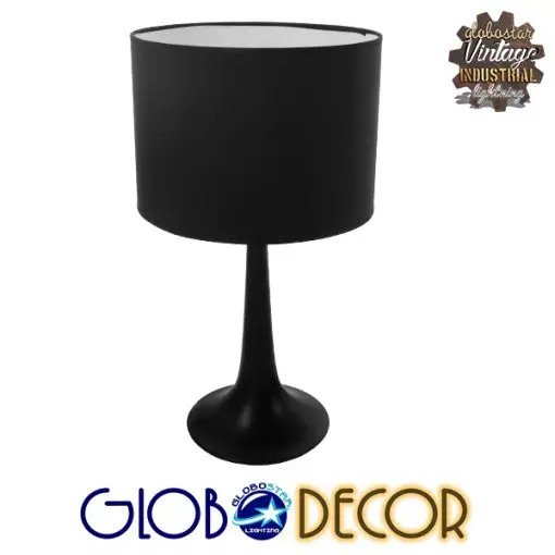 GloboStar® AMBROSIA BLACK 01394 Μοντέρνο Επιτραπέζιο Φωτιστικό Πορτατίφ Μονόφωτο Μεταλλικό με Μαύρο Καπέλο Φ25 x Υ46cm