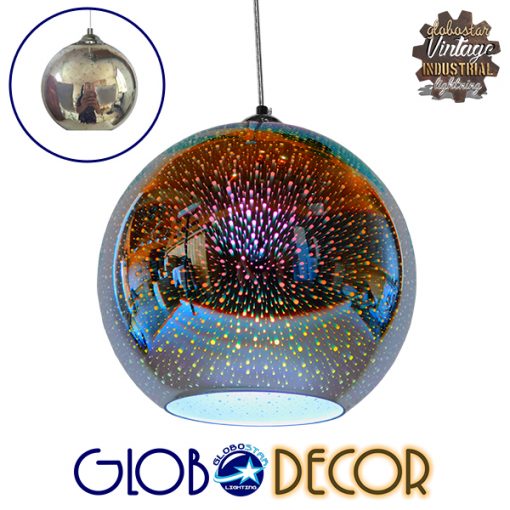 GloboStar® AUDREY 01348 Μοντέρνο Κρεμαστό Φωτιστικό Οροφής Μονόφωτο Γυάλινο Νίκελ 3D Φ30 x Υ26.5cm