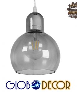GloboStar® BOSSANOVA 01313 Μοντέρνο Κρεμαστό Φωτιστικό Οροφής Μονόφωτο Γυάλινο Γκρι Διάφανο Φ18 x Υ23cm