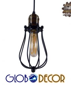 GloboStar® CAMBER 01016 Vintage Industrial Κρεμαστό Φωτιστικό Οροφής Μονόφωτο Μαύρο Μεταλλικό Πλέγμα Φ11 x Y25cm