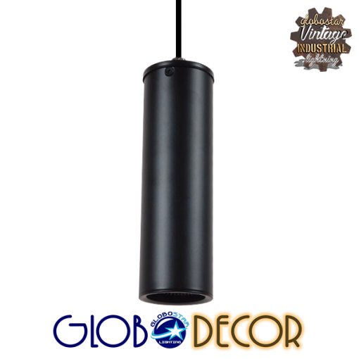 GloboStar® CANNON BLACK 01275 Μοντέρνο Κρεμαστό Φωτιστικό Οροφής Spot Gu10 Μονόφωτο Μαύρο Μεταλλικό Φ6 x 20cm