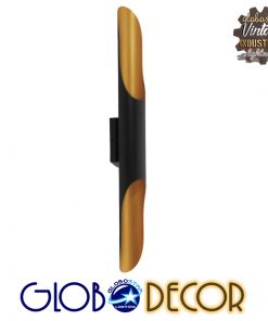 GloboStar® CHARME 01302 Μοντέρνο Φωτιστικό Τοίχου Απλίκα Δίφωτο Μαύρο - Χρυσό Μεταλλικό Φ5.5 x Π8 x Υ60cm