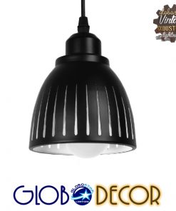 GloboStar® CHERITH 01478 Μοντέρνο Κρεμαστό Φωτιστικό Οροφής Μονόφωτο Μεταλλικό Μαύρο Λευκό Καμπάνα Φ13 x Υ14cm