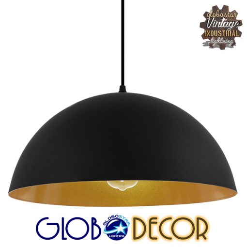 GloboStar® CIEL 01341 Μοντέρνο Κρεμαστό Φωτιστικό Οροφής Μονόφωτο Μαύρο - Χρυσό Μεταλλικό Καμπάνα Φ40 x Υ20cm