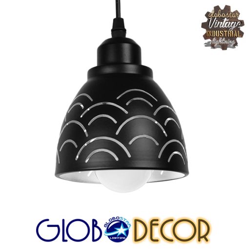 GloboStar® CLOUD 01482 Μοντέρνο Κρεμαστό Φωτιστικό Οροφής Μονόφωτο Μεταλλικό Μαύρο Λευκό Καμπάνα Φ13 x Υ14cm