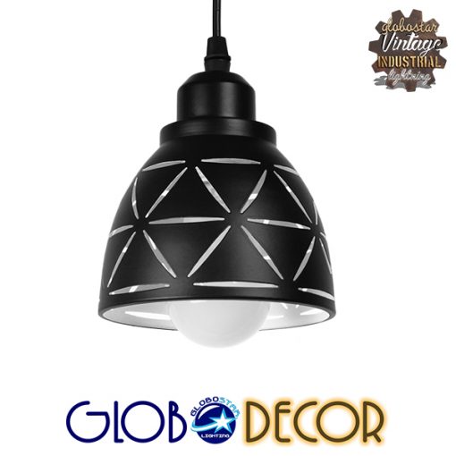 GloboStar® COOLIE 01475 Μοντέρνο Κρεμαστό Φωτιστικό Οροφής Μονόφωτο Μεταλλικό Μαύρο Λευκό Καμπάνα Φ13 x Υ14cm