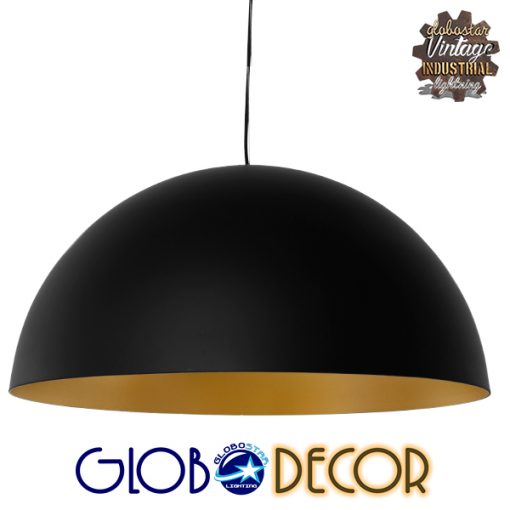 GloboStar® DIADEMA 01342 Μοντέρνο Κρεμαστό Φωτιστικό Οροφής Μονόφωτο Μαύρο - Χρυσό Μεταλλικό Καμπάνα Φ60 x Υ30cm