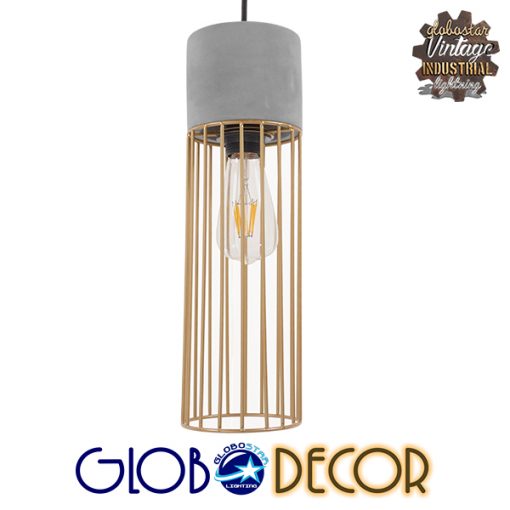 GloboStar® DURANT 01322 Μοντέρνο Industrial Κρεμαστό Φωτιστικό Οροφής Μονόφωτο Γκρι Μπεζ Τσιμέντο Πλέγμα Φ12 x Y40cm