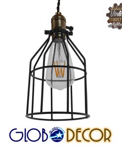 GloboStar® GALOT 01179 Vintage Industrial Κρεμαστό Φωτιστικό Οροφής Μονόφωτο Μαύρο Μεταλλικό Πλέγμα Φ14 x Y26cm