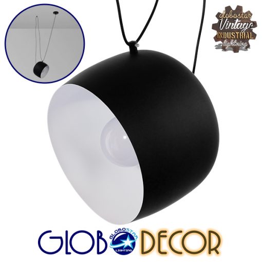 GloboStar® JASPER 01373 Μοντέρνο Κρεμαστό Φωτιστικό Οροφής Μονόφωτο Μεταλλικό Μαύρο Λευκό Καμπάνα Φ25 x Υ22cm