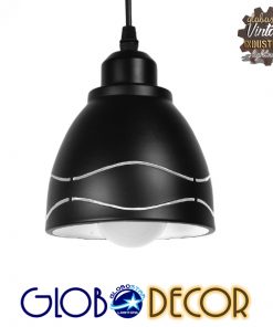 GloboStar® LAGUNA 01477 Μοντέρνο Κρεμαστό Φωτιστικό Οροφής Μονόφωτο Μεταλλικό Μαύρο Λευκό Καμπάνα Φ13 x Υ14cm