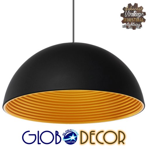 GloboStar® MEDEA 01344 Μοντέρνο Κρεμαστό Φωτιστικό Οροφής Μονόφωτο Μαύρο - Χρυσό Μεταλλικό Καμπάνα Φ60 x Υ30cm