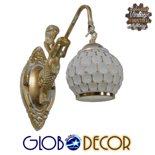 GloboStar® MERMAID 01317 Vintage Industrial Φωτιστικό Τοίχου Απλίκα Μονόφωτο Mπρούτζινο Μεταλλικό με Λευκό Ματ Γυαλί Φ12 x Μ28 x Π12.5 x Υ27cm