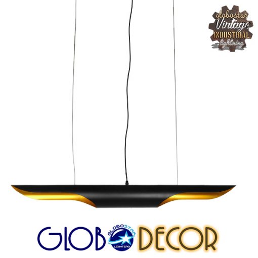 GloboStar® NEBULA 01473 Μοντέρνο Κρεμαστό Φωτιστικό Οροφής 100cm Δίφωτο Μαύρο - Χρυσό Μεταλλικό Μ100 x Π10 x Y10cm