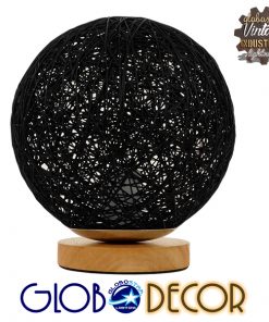 GloboStar® OCEANA 01338 Μοντέρνο Επιτραπέζιο Φωτιστικό Πορτατίφ Μονόφωτο Μαύρο Ξύλινο Ψάθινο Rattan Φ20 x Υ22cm
