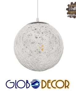 GloboStar® OCEANA 01355 Vintage Κρεμαστό Φωτιστικό Οροφής Μονόφωτο Λευκό Ξύλινο Ψάθινο Rattan Φ20 x Υ20cm