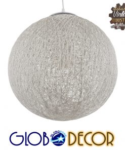 GloboStar® OCEANA 01359 Vintage Κρεμαστό Φωτιστικό Οροφής Μονόφωτο Λευκό Ξύλινο Ψάθινο Rattan Φ40 x Υ40cm