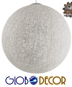 GloboStar® OCEANA 01363 Vintage Κρεμαστό Φωτιστικό Οροφής Μονόφωτο Λευκό Ξύλινο Ψάθινο Rattan Φ60 x Υ60cm