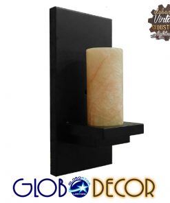 GloboStar® ODILIA 01245 Vintage Φωτιστικό Τοίχου Απλίκα Μονόφωτο Μαύρο Μεταλλικό με Μπεζ Όνυχα Μ10 x Π14 x Υ30cm