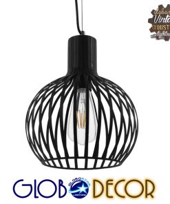 GloboStar® SCANDI 01386 Vintage Industrial Κρεμαστό Φωτιστικό Οροφής Μονόφωτο Μαύρο Μεταλλικό Πλέγμα Φ23 x Υ30cm