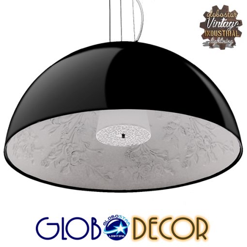 GloboStar® SERENIA BLACK 01272 Μοντέρνο Κρεμαστό Φωτιστικό Οροφής Μονόφωτο Μαύρο Γύψινο Καμπάνα Φ90 x Y45cm