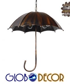 GloboStar® UMBRELLA 01406 Vintage Industrial Κρεμαστό Φωτιστικό Οροφής Πολύφωτο Μαύρο Καφέ Σκουριά Μεταλλικό Φ58 x Υ60cm