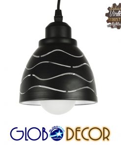 GloboStar® WAVES 01481 Μοντέρνο Κρεμαστό Φωτιστικό Οροφής Μονόφωτο Μεταλλικό Μαύρο Λευκό Καμπάνα Φ13 x Υ14cm