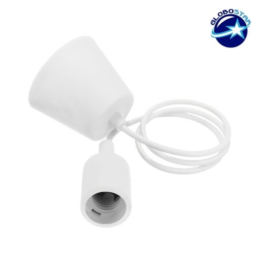 Λευκό Κρεμαστό Φωτιστικό Οροφής Σιλικόνης με Υφασμάτινο Καλώδιο 1 Μέτρο E27 GloboStar White 91001